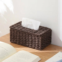 Tissue Box for Bedroom Decor and Farmhouse Decor, Rectangular Tissue Holder and Paper Holder, Rustic Handmade Woven Design with Tight Braid