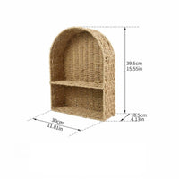 Rattan-Look Woven Storage Rack Rustic Paper Rope Shelf Lightweight Wall Rack with Divider Space-Saving for Entryway, Bedroom, Home Office