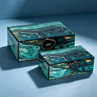 2 Pieces Jewelry Box with Hinged Lid Glossy Marbled Jewelry Box Decorative Storage for Gift