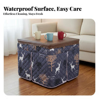 Machine Washable Square Kotatsu Cover Long-Lasting Edging Quilted Heater Table Cover Waterproof Top for Seniors, Living Room, Bedroom