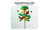 Frog Metal Rotator Flower-Shaped Blade Metal Frog Rotator Animal Kinetic Rotator Round Eyes Outdoor Decor Pointed Base
