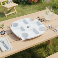 Plastic Umbrella Table Tray with Snack Compartments Lightweight Umbrella Table Tray with Cup Holders Weather Resistant Space-Saving for Poolside