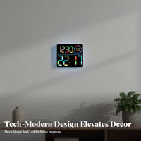 Perpetual Calendar RGB LED Wall Clock Rainbow Effect Large Display Digital Clock USB Powered for Elderly, Kids, Living Room, Bedroom, Office