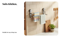 DrillDrillless Suction Cup Double Towel Bar Multipurpose Bathroom Organizer Waterproof Wall Rack Rust-Proof for Renters, Homeowners, Families, Kitchen, Washroom, Laundry Room