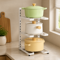3-Tier Pot Rack, Freestanding Pan Rack for Cabinet, Cookware Organiser for Countertop, Painted Metal Kitchen Storage