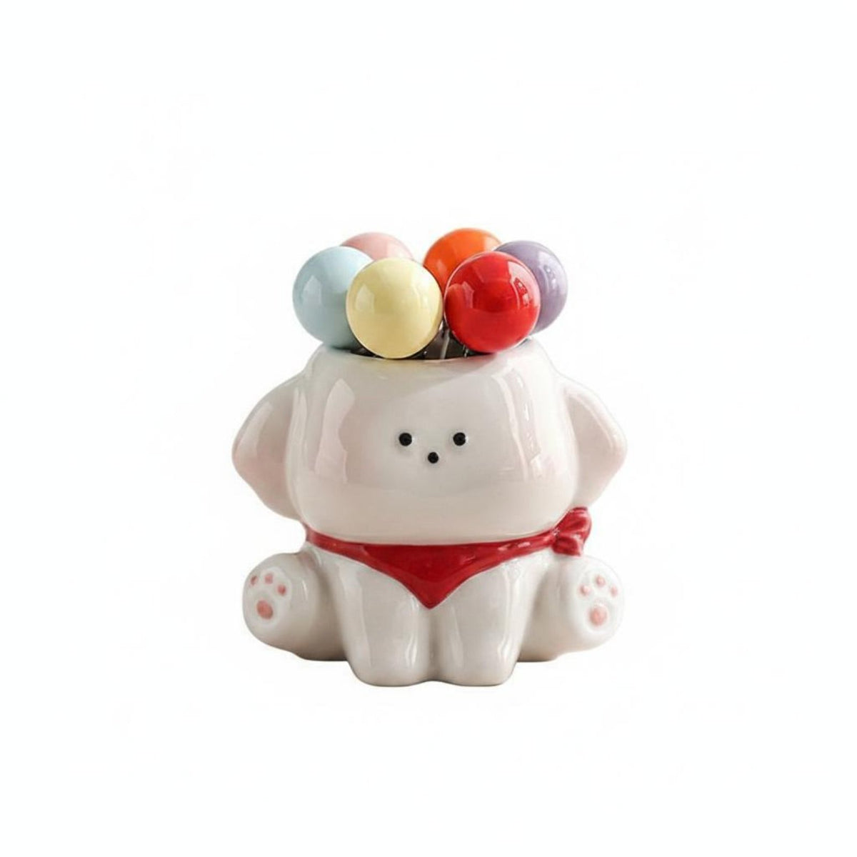 Comfortable Grip Cute Puppy Fruit Fork Set Dessert Forks with Ceramic Holder Creature Shaped Utensil Holder for Children, Dining Table, Party, Kitchen