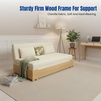 Hardwood Folding Sofa Bed, Chenille, Convertible Sleeper, Armless, Storage, Space-Saving, Small Apartment, Living Room, Balcony, 2025 New