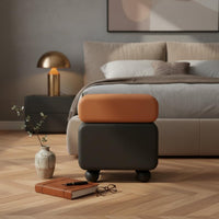 Minimalist Storage Side Table Solid Wood Construction Modern Stacked Bedside Cabinet Rounded Corners Rotating 2-Drawer Nightstand for Small Areas