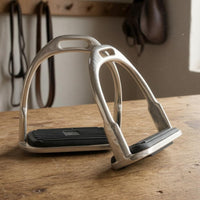 Silver Metal Frame Children's Stirrups Black Step Platform Anti-Slip Stirrups Rounded Arch Shape Stainless Steel Stirrup Extended Opening for Children