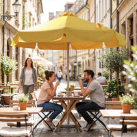 Freestanding Patio Umbrella with Wood-Grain Pole Octagonal Outdoor Umbrella with Valance for Resorts, Poolside, Garden, Terrace