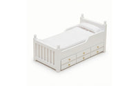 Fabric Bedding Miniature Bed with Drawers Wooden Dollhouse Single Bed Classic Furniture Cute for Collectors