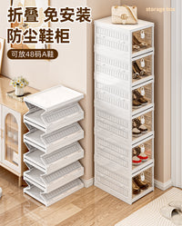 透明鞋盒免安装收纳盒鞋柜家用塑料多层加厚折叠鞋架鞋子收纳神器 34.5x25.5x19.5cm 3列5层鞋盒【免安装 可折叠】