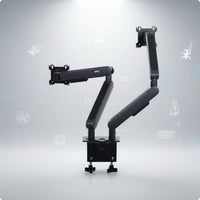 Ergonomic Design Two Monitor Arm Space Saving Adjustable Two Screen Mount Portrait and Landscape Rotation Gas Pneumatic Monitor Stand Easy Installation for Gaming Setup