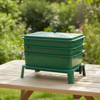 Slimline Vermicomposting System with Stackable Trays Raised Compost Bin with Faucet Space-Saving Compost Bin with Spigot Moisture-Balancing for Homeowners