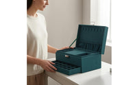 Divided Compartments Velvet Jewelry Box Hinged Lid Jewelry Box with Drawer Metal Latch Display Case Green