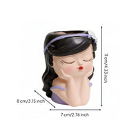 Nordic Aesthetic Cute Girl Succulent Pot Creative Design Girl Head Planter Multi-Functional Cartoon Face Flower Pot Great Gift Idea for Desktop, Balcony, Windowsill