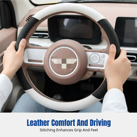 Steering Wheel Cover for Wuling Hongguang Mini EV, Macaron Panda Ears, Four Seasons, Anti-Slip Leather, Universal Decor