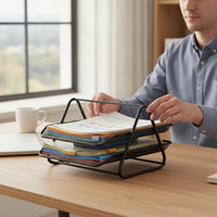 Desk Organizer with Two Tiers Sleek Wire Mesh Paper Tray Functional for Students