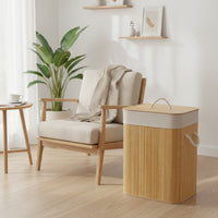 Lidded Bamboo Laundry Basket with Lid Easy to Carry Laundry Basket with Lid Freestanding Sturdy for Bathroom, Bedroom