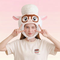Sheep Head Hat with Glasses Soft Cartoon Sheep Hat Headwear Fancy Dress Headpiece Oversized for Cosplayers, Costume Parties