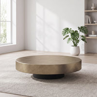 Drum Coffee Table Brushed Bronze Round Coffee Table Low-Profile for Living Room