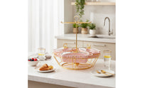 Marble-Style Rotating Casserole Server Gold-Tone Casserole Dishes with Stand Ceramic Buffet Set Space-Saving for Families