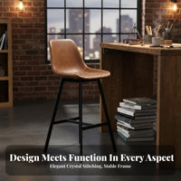 2 Pieces Industrial Design Four-Legged Bar Chair with Backrest Upholstered Seat Counter Stool Stable Design Seating Furniture Easy to Clean for Homeowners, Business Owners, Adults, Coffee Shop, Cafe, Restaurant, Kitchen Island
