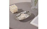 Ornate Oval Tray with Scalloped Rim Embossed Tray with Scalloped Edge Compact Trinket Dish Polished for Vanity, Bedside Table