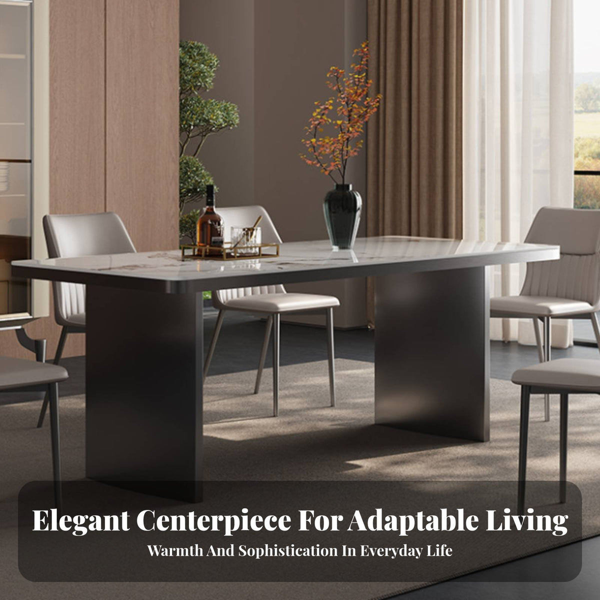 Italian Inspired Rectangular Pedestal Table Light Luxury Household Furniture Minimalist design Modern Design for Small Apartment Dwellers, Homeowners, Families, Dining Room, Dinner Parties, Kitchen, Home