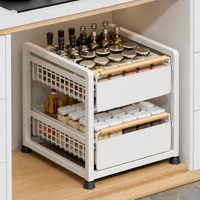 Large Under Sink Organiser, 2 Tier Pull Out Drawers for Cabinets, Metal Bathroom Storage with Stainless Steel Rails, Kitchen Cabinet
