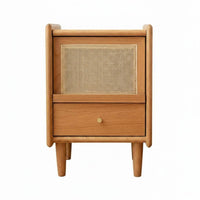 Japandi Design Rattan Door Accent Cabinet Minimalist Design Rattan Door End Table Small Space Solution Nightstand Versatile Usage for Apartment Dwellers, Home Decorators, Homeowners, Bedroom, Living Room, Entryway