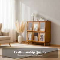 Multi-Functional Low Cubby Unit with Flip-up Doors configurable Design Low Credenza with Shelves space-saving bookshelf for Apartment Dwellers, Homeowners, Families, Living Room, Bedroom