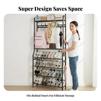 Space-Saving Design Multi-Tier Shoe Shelf with Hooks Large Capacity Shoe and Coat Rack Stable Structure Entryway Stand with Hooks Sturdy Construction for Apartment Dwellers, Homeowners, Hallway, Behind the Door, Mudroom, Dorm Room