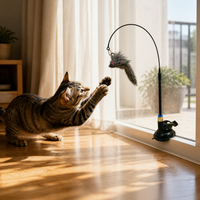 Interactive Cat Teaser Toy with Suction Cup Base and Replaceable Heads