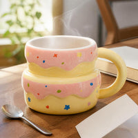 Cute Birthday Cake Ceramic Mug with Lid and Spoon, Gift for Girls and Friends