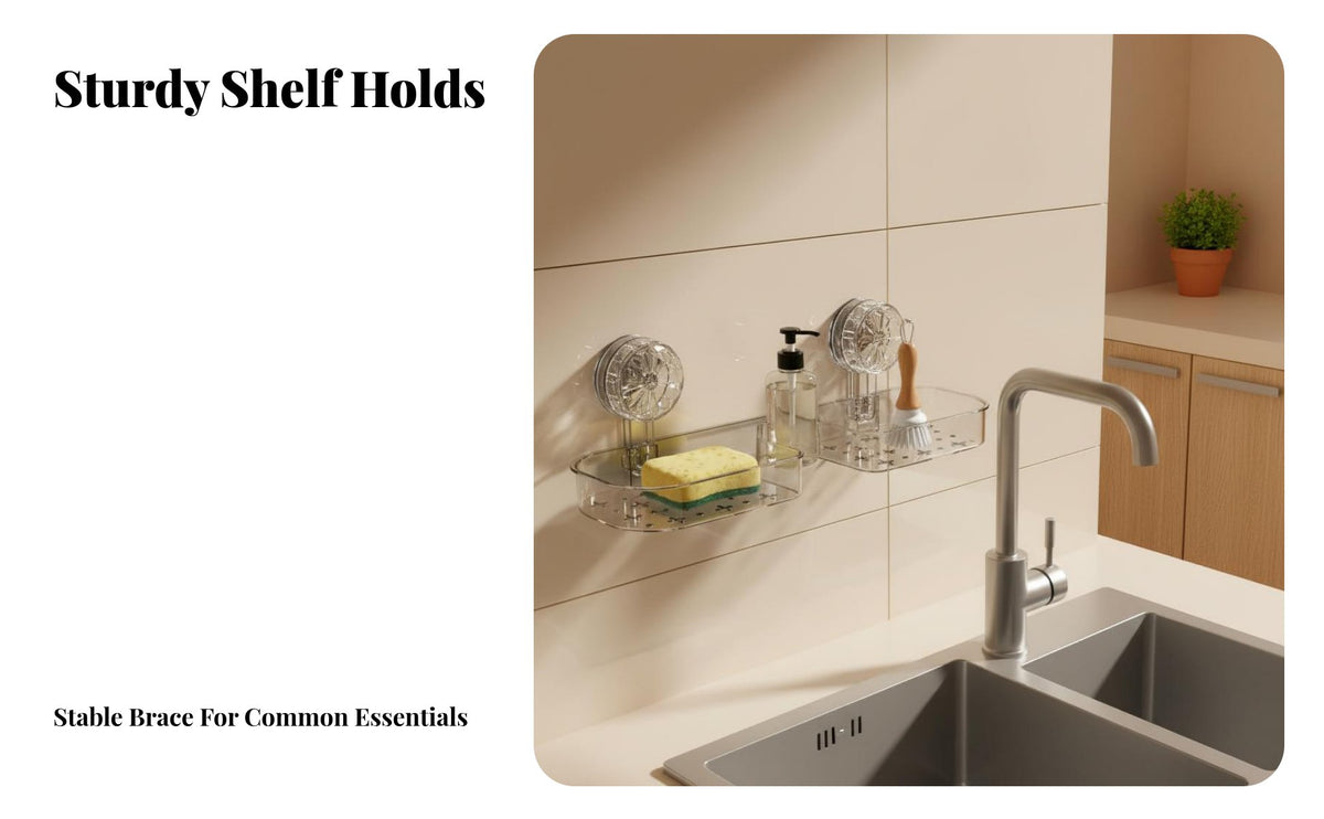 Drillwithout Drilling Installation U-Shaped Faucet Surround Shelf Suction Cup Mount over-Faucet Organizer Removable and Reusable Sink Organizer Space Saving for Renters, Homeowners, Students, Bathroom, Kitchen, Dorm Room, Shower