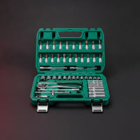 Socket Set with Hard Shell Case 53-Piece Tool Kit with Hard Shell Case 1/4-Inch Ratchet and Socket Set for Car Repair, Garage, Roadside Emergency