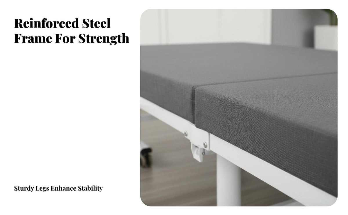 Space-Saving foldable Single Bed Easy to Fold Portable Cot Reinforced Frame Temporary Bedding robustDuty for Adults, Office Workers, Travelers, resting, Small Apartments, Hotel Rooms, Travel