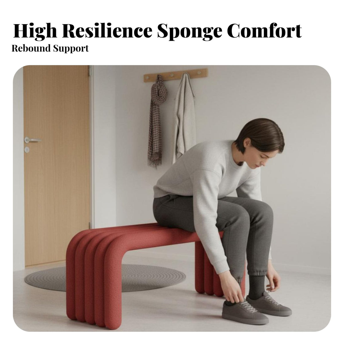 Minimalist Design Backless Utility Bench Multi-Functional U-Shaped Waterfall Bench Space-Saving Entryway Stool Comfortable Cushioning for Families, Homeowners, Renters, Hallway, Living Room, Bedroom