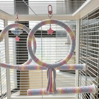 Rope Swing Parrot Swing Toy with Bells, Hoop Swing Perch for Budgie, Cockatiel, and Lovebird, Small Bird Cage Accessory