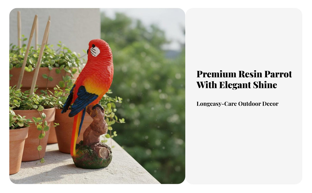 Resin Parrot on Branch Statue Highly Detailed Resin Parrot Figurine Lively Colors Realistic Bird Sculpture for Balcony, Patio, Yard