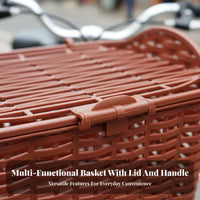 Bike Basket with Lid Retro Design Cycle Basket Easy to Clean for Shoppers, Commuters, Commuting, Leisure Rides