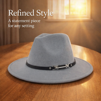 Fedora Hat for Men and Women with Wide Brim and Belt Buckle Detail, Wool Felt Jazz for Autumn Winter Wear, Adjustable Sizing Classic Round Crown