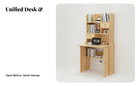 Folding Desk with Bookshelf Foldable Design Solid Wood Murphy Desk Space-Saving Study Table for Children, Students, Small Areas, Bedroom, Dorm Room