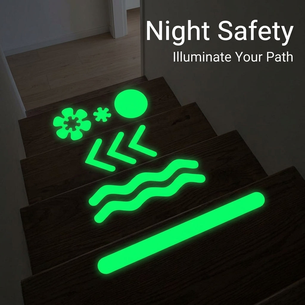 Glow in the Dark Anti-Slip Stair Tape 0.8"x7.9" Non Slip Waterproof Grip Tape for Stairs, for Homeowners security