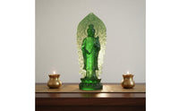 Serene Design Standing Amitabha Buddha Figurine Oriental Aesthetic Resin Buddha Statue with Backplate Exquisite Craftsmanship Religious Decor for Meditation Practitioners, Feng Shui Followers, Mindfulness Enthusiasts, Altar, Bookshelf, Office Desk