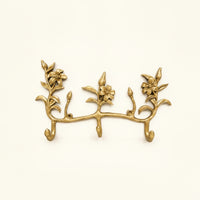 Floral Hook Rack Golden Finish Wall Hanger with Hooks Space-Saving for Entryway