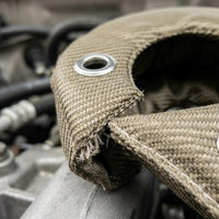 Stitched Edges Turbocharger Heat Guard Cover Snap Fasteners Woven Heat Guard Cover Circular Opening Turbocharger Blanket Wrap Coil Springs