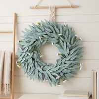 Spring Door Wreath 30cm, Semi-Handmade Decorative Wreath for Front Door, Country Style Spring Decoration, Artificial Flower Wreath for Renters