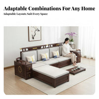 Wooden Living Room Furniture Set New Chinese aesthetic Multi-Piece Seating Group sturdy Wood Construction Couch Collection for Adults, Villa, Home, Lounge